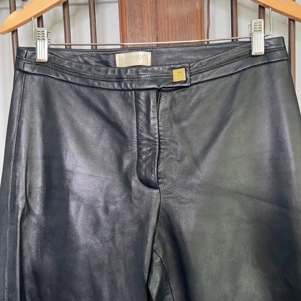 HUGO BUSCATI BLACK VINTAGE LEATHER BOOTCUT PANT 8 - Picture 3 of 6